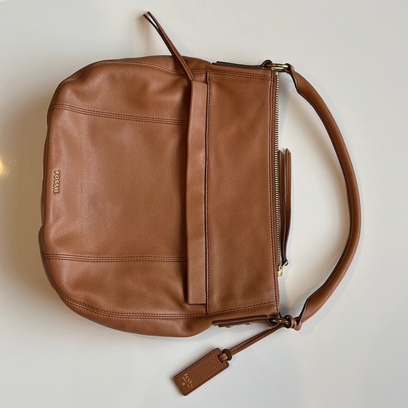 Fossil Molly pebbled leather shoulder bag in camel, new no tag - Picture 4 of 12